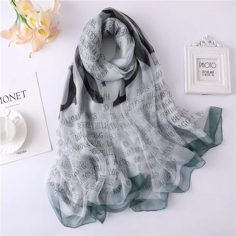 Индивидуальный шелковый шарф с буквенным принтом женская летняя Солнцезащитная