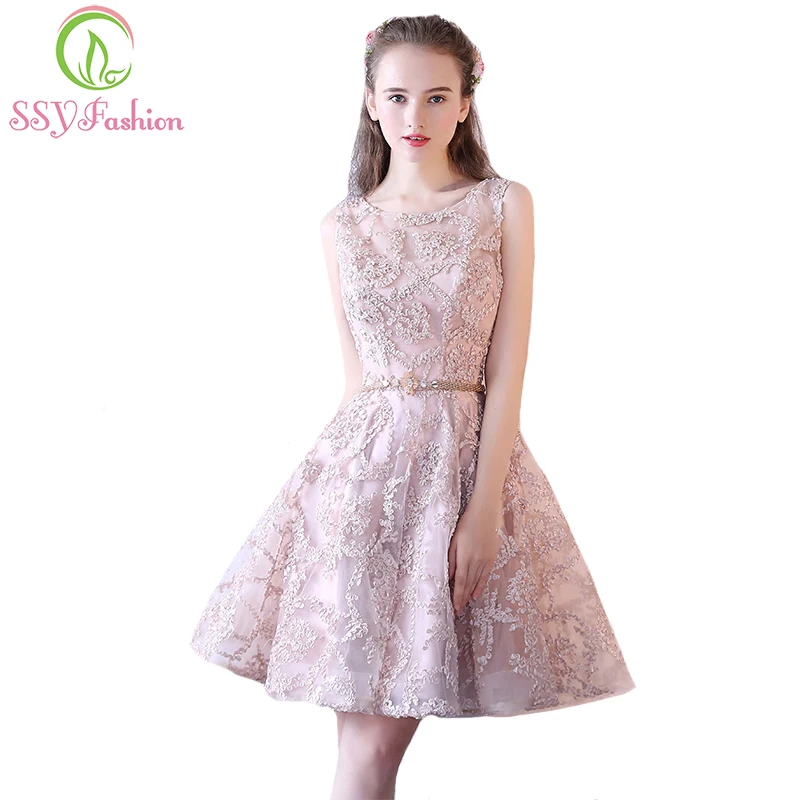 SSYFashion/Новое милое кружевное коктейльное платье телесного цвета без рукавов