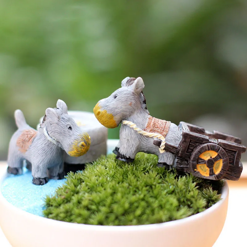 Donkey Pull Cart каменная мельница миниатюрный Сказочный Сад домашнее украшение для