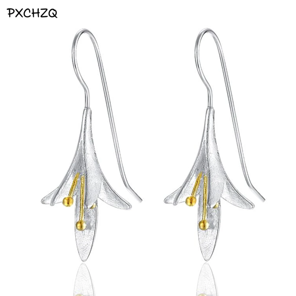 Темпераментные милые серьги принцессы с цветком в форме листа серебряные