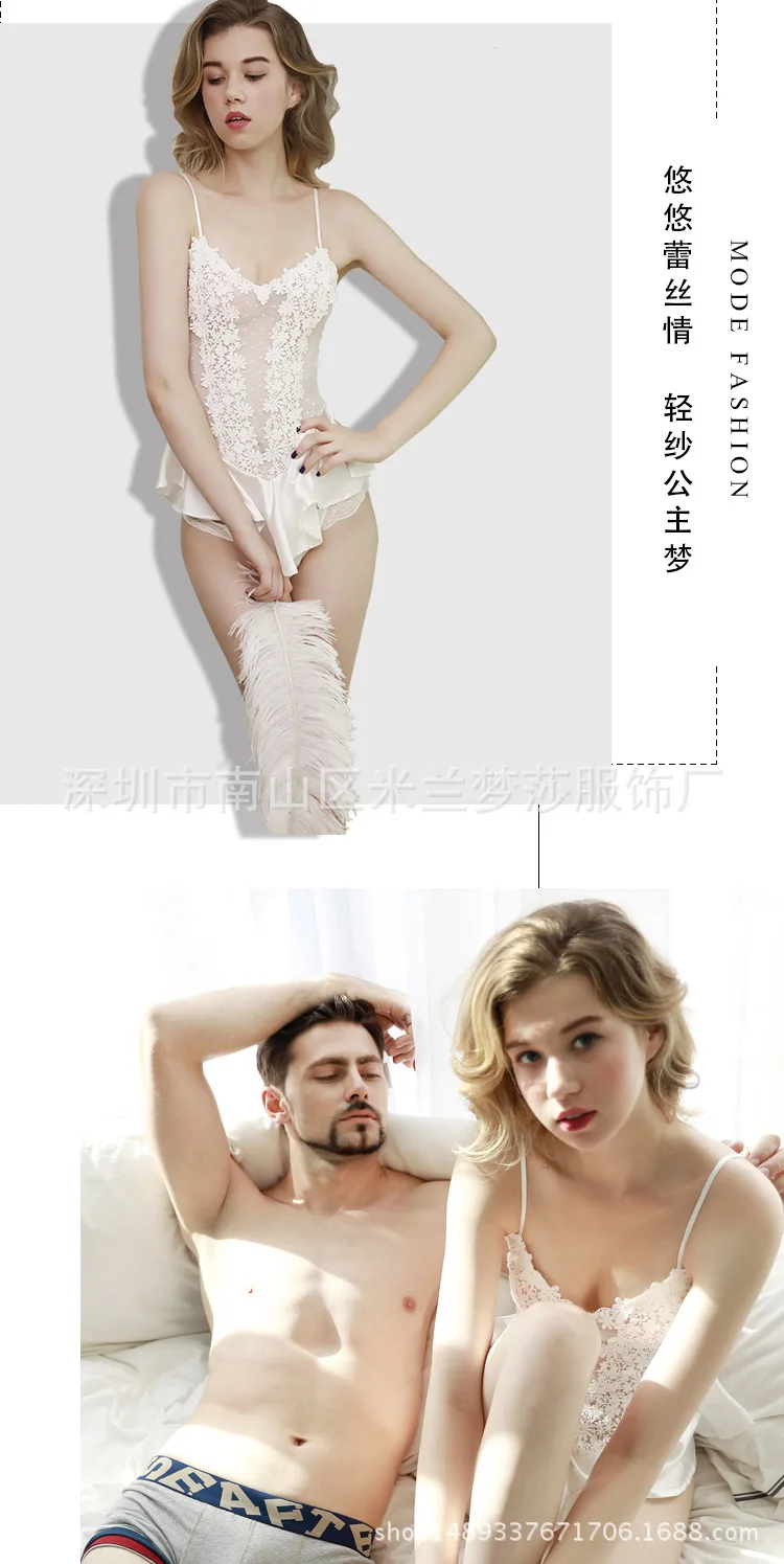 Women 3D Lace Silk Sexy Perspective Lingerie Nightwear Sleepwear Nightdress Nightgown Sleep Dress Female Modal Homewear