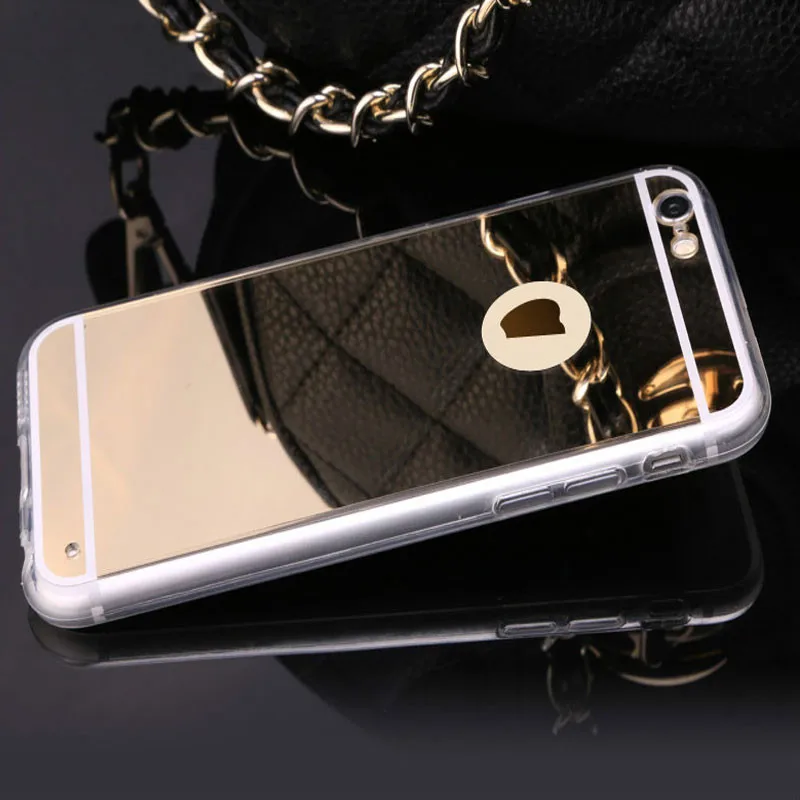 Тонкий золотой зеркальный чехол для iPhone 6 7 Plus роскошная акриловая Мягкая