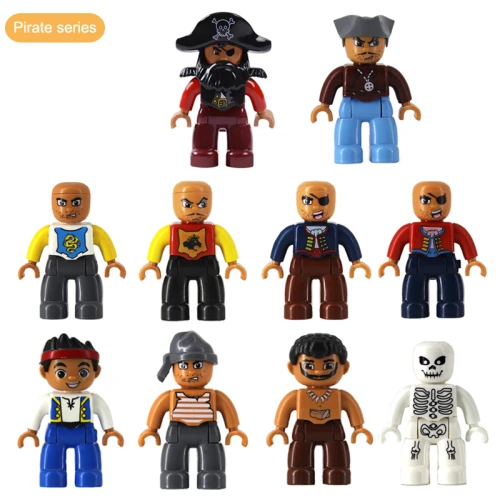 5 10 20. Кубики, Набор фигурок Duplo, совместимые фигурки, блоки, большие кирпичи, персонажи, семья, полиция, строительный блок, игрушка - Цвет: Pirate series