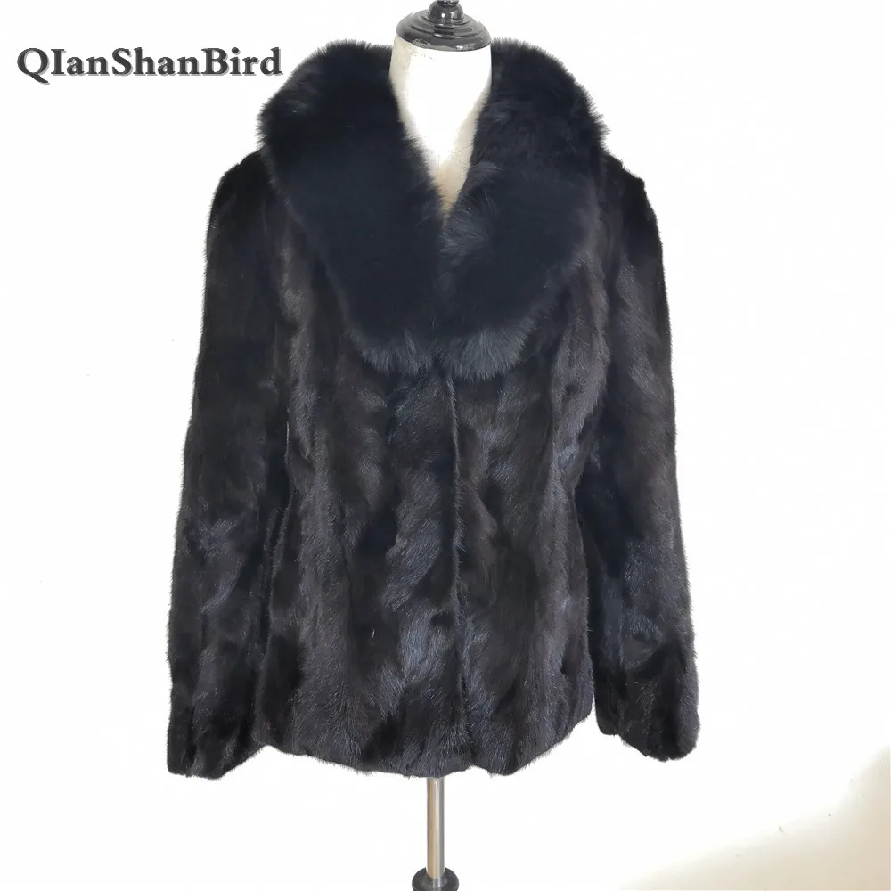 Женская зимняя шуба из натурального меха норки настоящий Лисий мех воротник мода