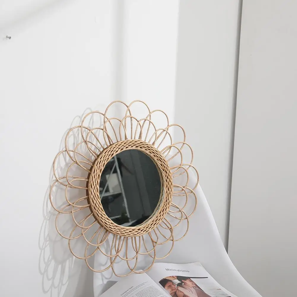 Rattan Dressing Mirror Innovative Art Decor Round Living Room Wall Hanging Bathroom Decoration Makeup | Дом и сад