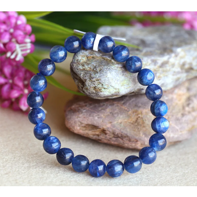 

Discount Wholesale Natural Blue High Quality Kyanite Crystal Men's Stretch Finish Bracelet Round Beads 8mm