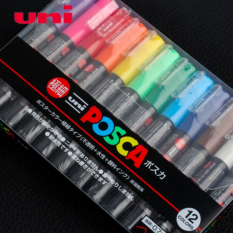 UNI POSCA PC-1M 12 Цвет костюм поп плакат на водной основе рекламная ручка кисти граффити ручка Мульти-Цвет очень хорошо