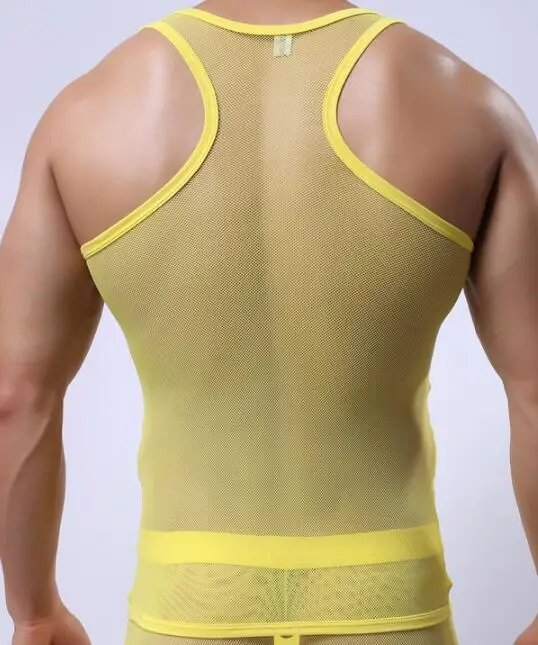 

New Men's Sexy Mesh Tank Tops Mesh Hole Net Transparent Underwear Undershirts Vest Just Top