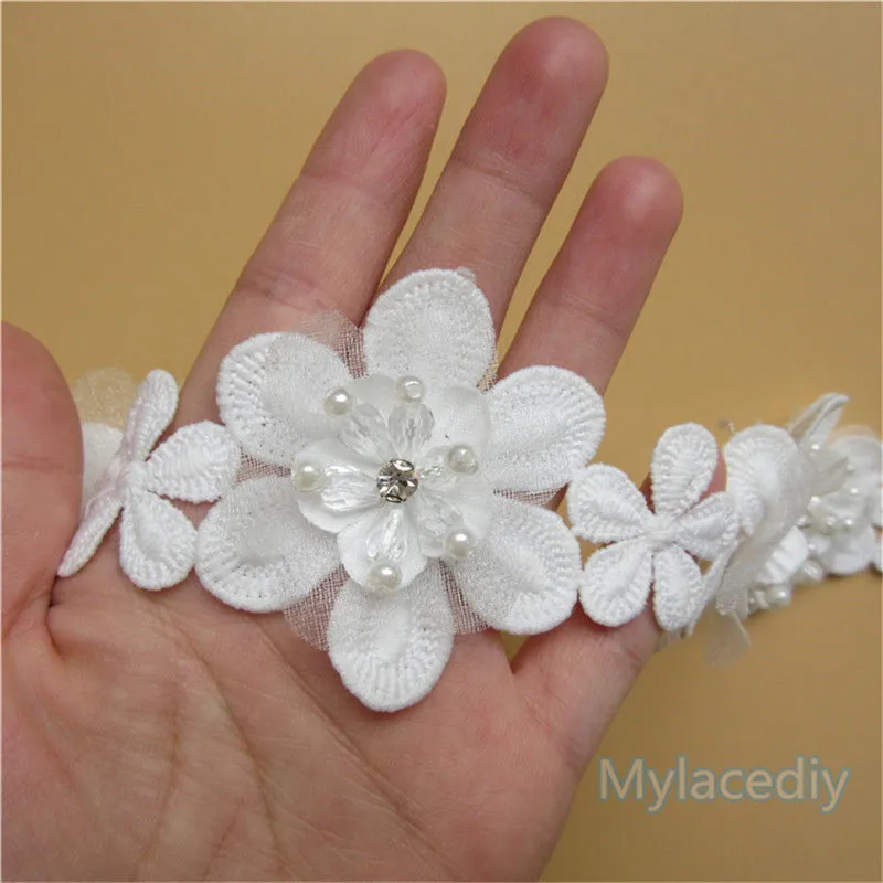 1 метр 5 см белый цветок жемчуг алмаз Кружевной Край Отделка ленты ткань вышитая