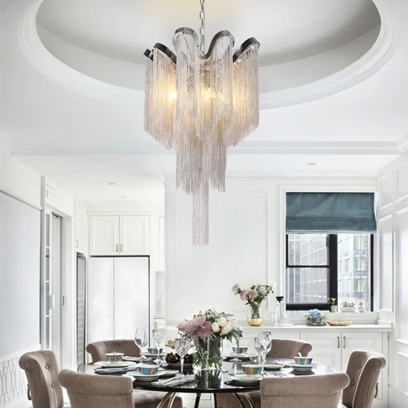 Italian Postmodern Aluminum Chain Ceiling Light Chain lamp living room lights creative personality tasseled villa lampara techo