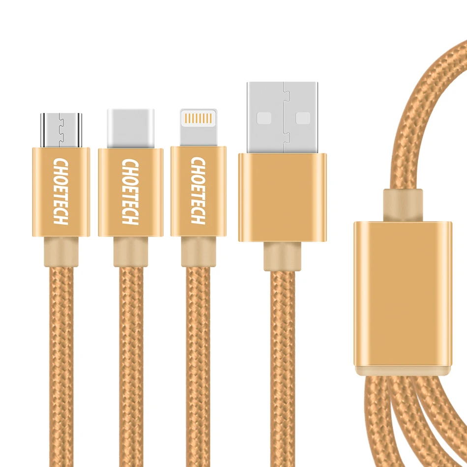 CHOETECH 3 в 1 Usb кабель для зарядки Micro type C кабель 3 в 1 USB кабели для мобильных телефонов для iphone 8 plus samsung xiaomi
