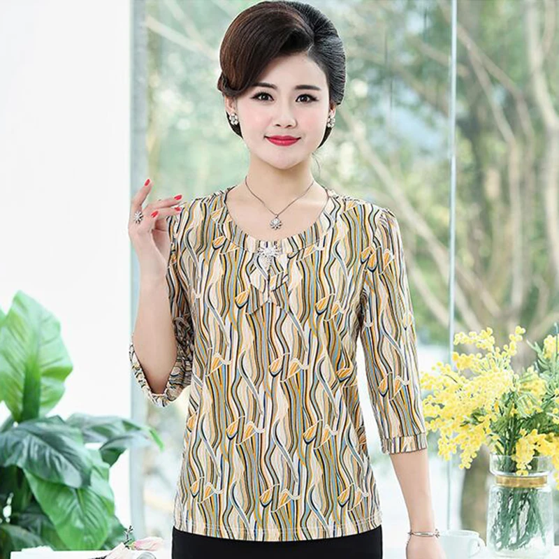 Летняя женская футболка для женщин среднего возраста шифоновая рубашка матерей