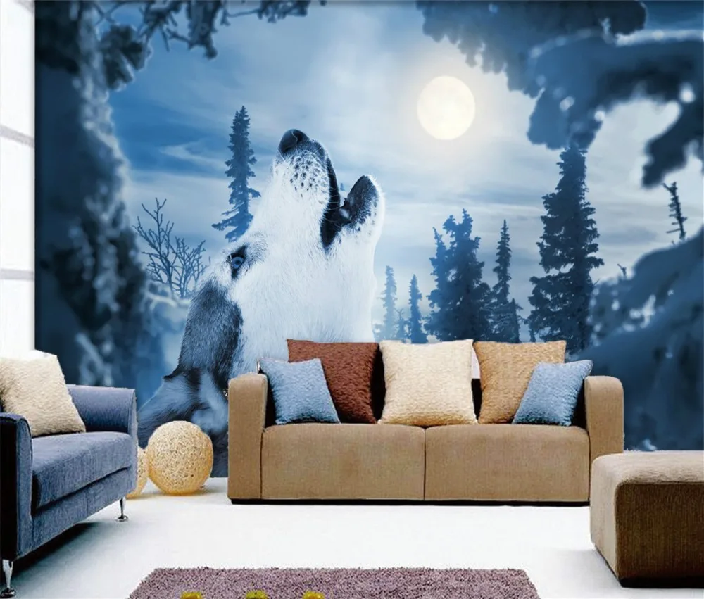 

[Self-Adhesive] 3D Wolf Moon Snow 192 Wall Paper mural Wall Print Decal Wall Murals