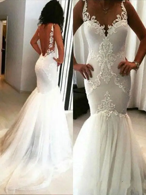 

New Listing Sexy Mermaid Wedding Dress Spaghetti Strap Backless Court Train Wedding Dresses Bridal Gowns Noivas