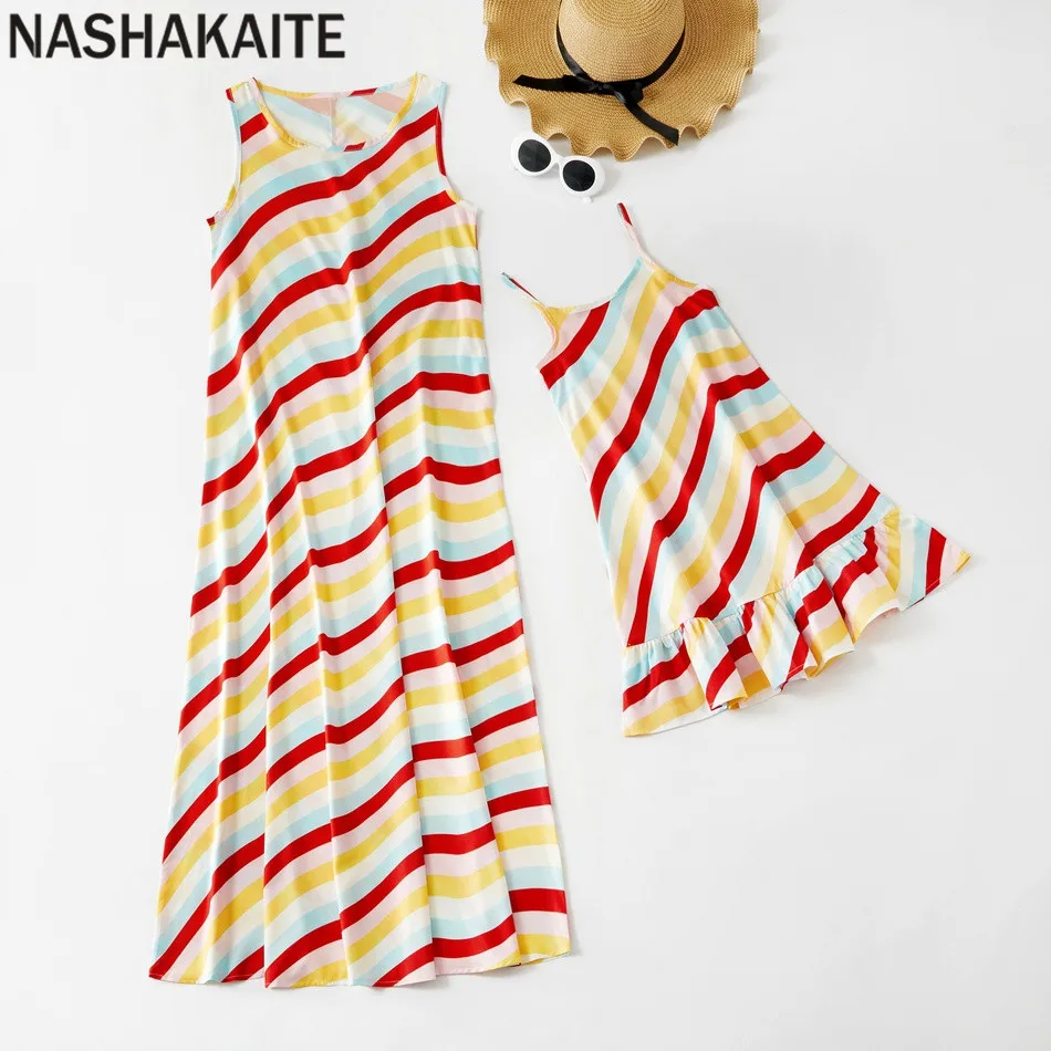 NASHAKAITE/семейный образ; платье для мамы и дочки; одинаковые платья в радужную полоску; Новинка года; летние платья для мамы и дочки