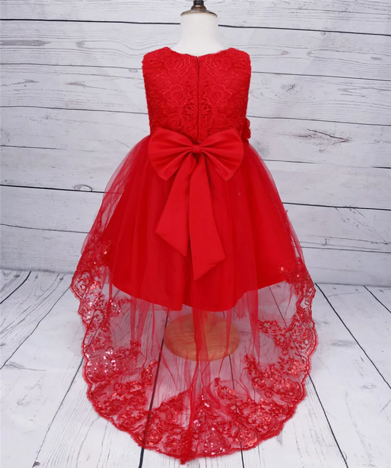 2-8 Years Girls Flower Long Tail Formal Dress Red White Lace for Baby Kids princess dress girls costumes christmas clothes | Детская