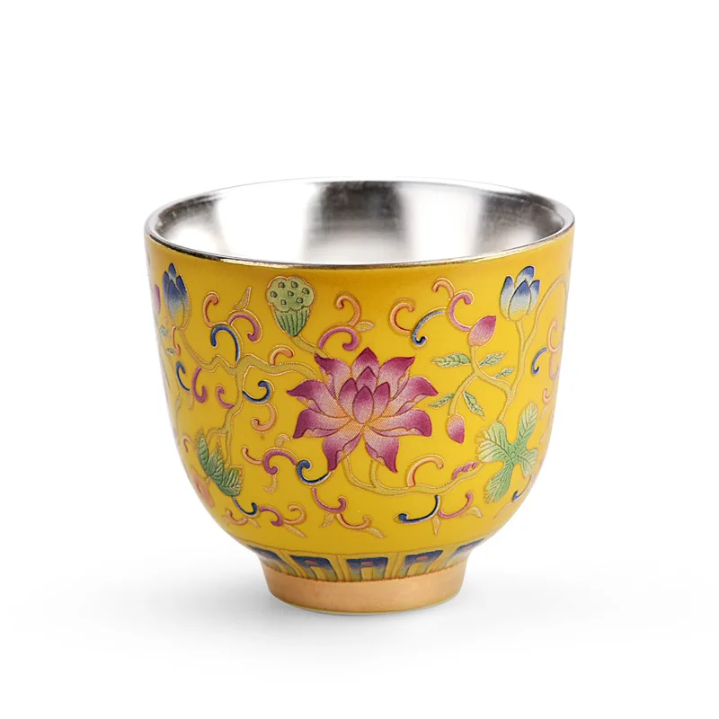Эмалированная цветная Серебряная чашка из стерлингового серебра 999 master cup liner ручная работа Серебряная чайная чашка домашний высококлассный чайный набор