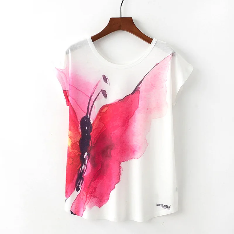Butterfly Летние новые женские футболки Harajuku милый чехол с животным узором Милая футболка с принтом кота единорога повседневные свободные топы с круглым вырезом и коротким рукавом - Цвет: Butterfly