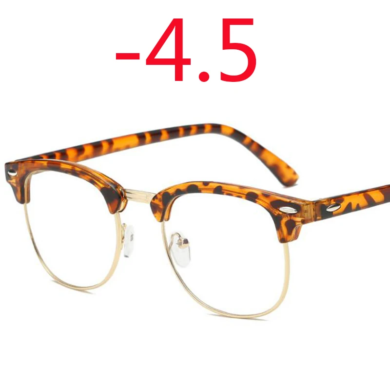Leopard gold -4.5 Полуоправы студенческие очки для близорукости с градусами женские мужские очки для очков-0,5-1,0-1,5-2,0-2,5-3,0-4,0 до-6,0 - Цвет оправы: Leopard gold -4.5