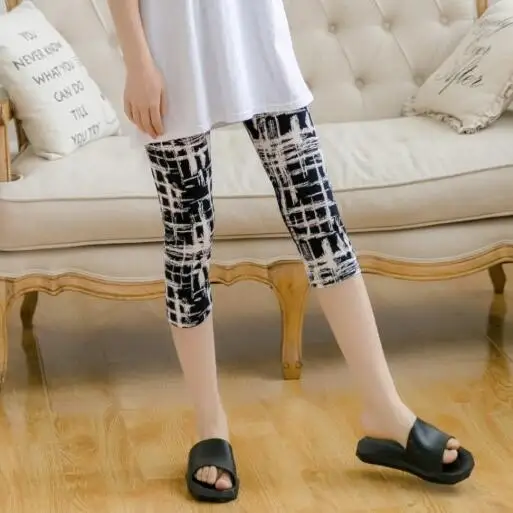 Abstract grid 7pants VIIANLES/летние короткие леггинсы; леггинсы с цветочным принтом со звездами; женские леггинсы; повседневные леггинсы; эластичная укороченная брюки; капри; Jeggin - Цвет: Abstract grid 7pants