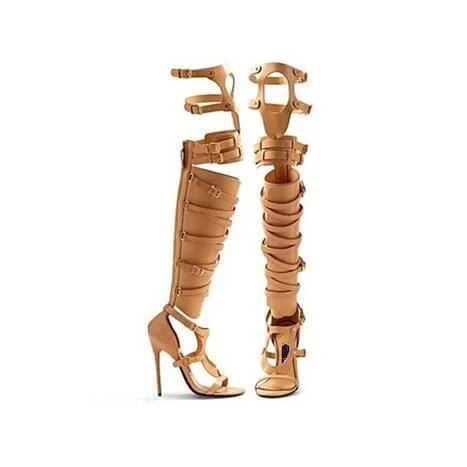 Big Size 10 Cheap Price Hottest Gold Silver Patent Leather Gladiator Sandals Boots For Women Cut-out Knee High Sandals Boots