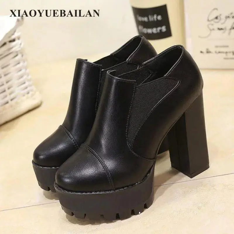 2017 г. Осенне зимние новые ботинки на высоком каблуке женские Мартенс английском