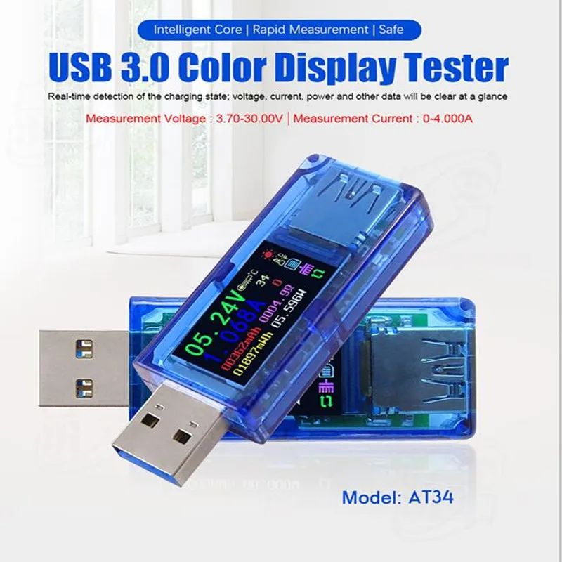 AT34 USB 3 0 цветной ЖК тестер мультиметр батарея Зарядка Внешний аккумулятор