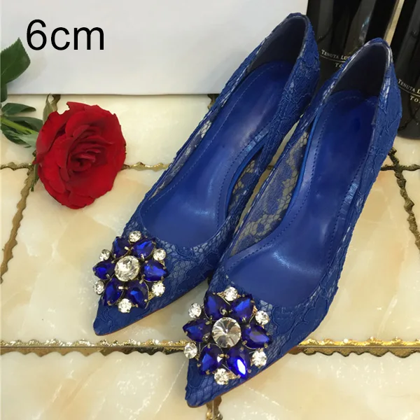 Navy Pumps 6cm Женские туфли-лодочки; свадебные туфли на высоком каблуке; стразы; сетчатая обувь для вечеринок; женские туфли с острым носком; модель года; Роскошные женские туфли-лодочки; сезон весна-лето - Цвет: Navy Pumps 6cm