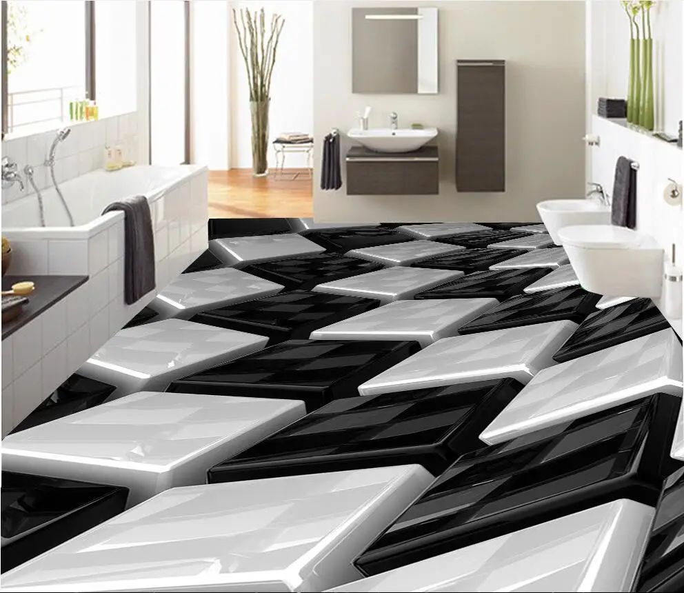 Beibehang пользовательские обои 3D Черно-белая трехмерная коробка ванная комната Фреска ПВХ самоклеющиеся водонепроницаемые напольные обои