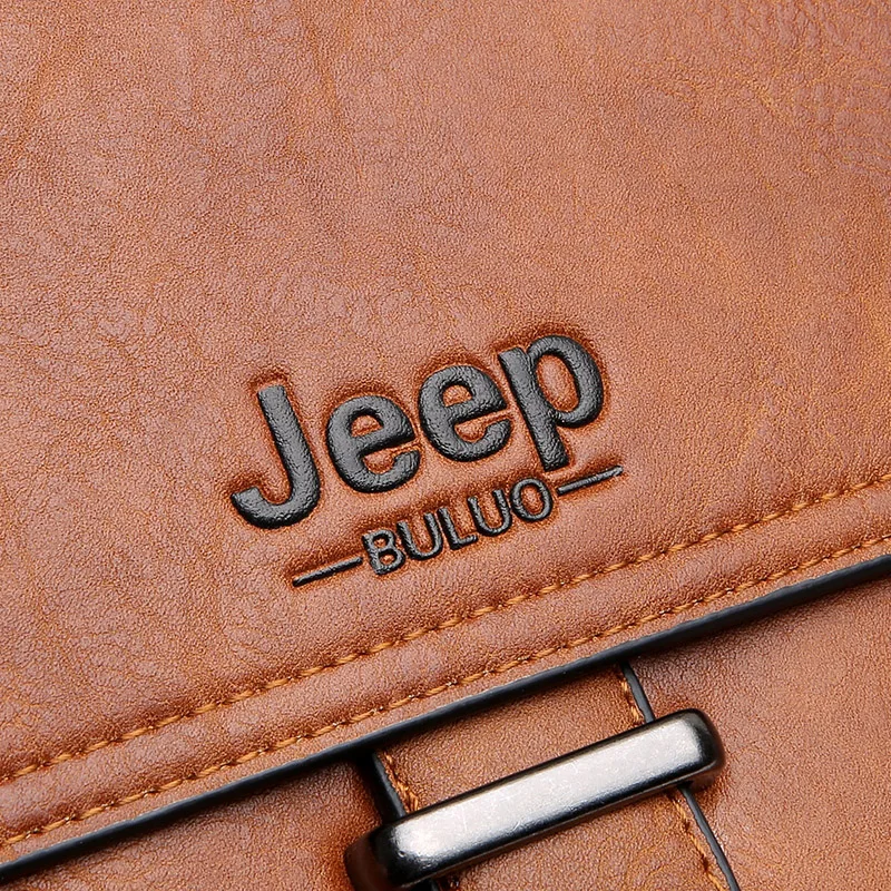 Мужской повседневный портфель jeep buluo, коричневый портфель для документов, сумка для ноутбука 14", кожаный деловой портфель с плечевым ремнем, все сезоны