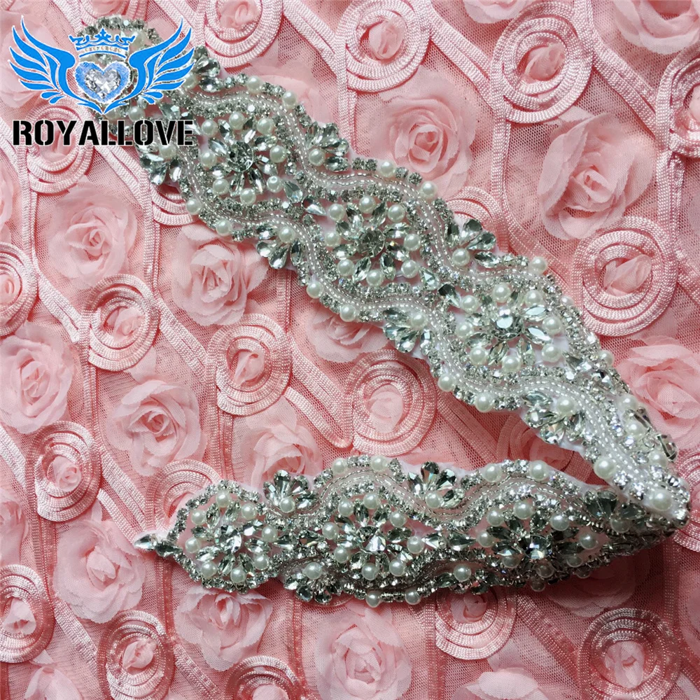 (30pcs) Wholesale Handmade Glass Bridal Sash Rhinestones Appliques With Pearl Sewing On For Wedding Dress Belt 46.5cm Long patch | Дом и сад