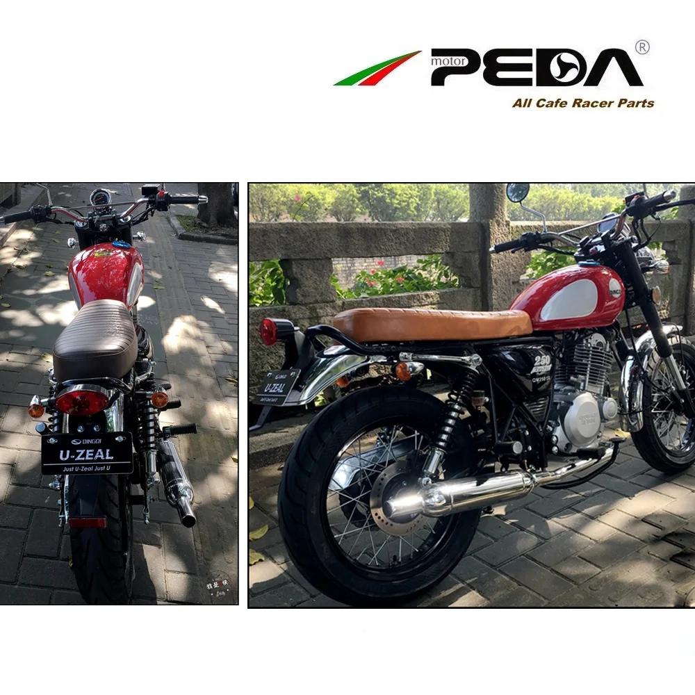 

D23 PEDA Flat Brat Cafe Racer Pale Brown Seat Coffe diamond Retro Scramble Refit Motorcycle Seats Vintage Leather 62cm for Mash