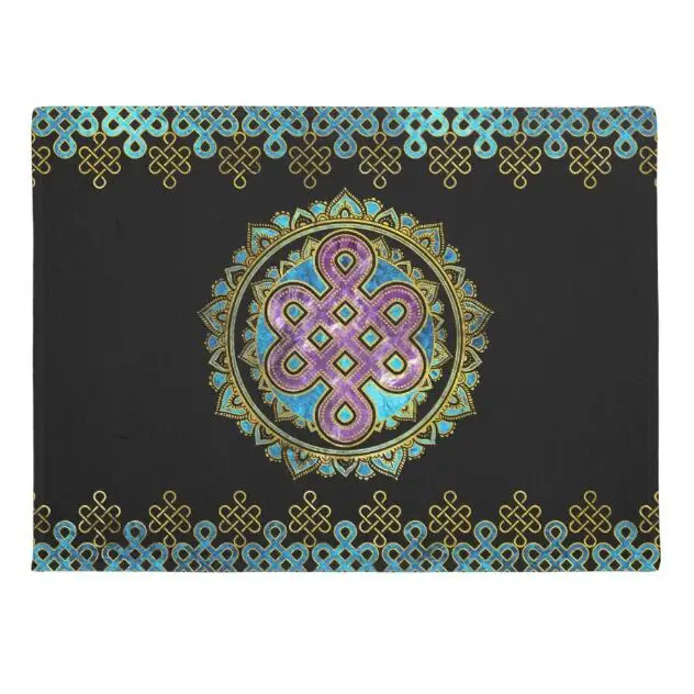 

Ethnic Oriental Endless Knot Mandala Lotus Welcome Doormat Black Classic Geometric Door Mat Floor Rug Carpet Room Home Decor