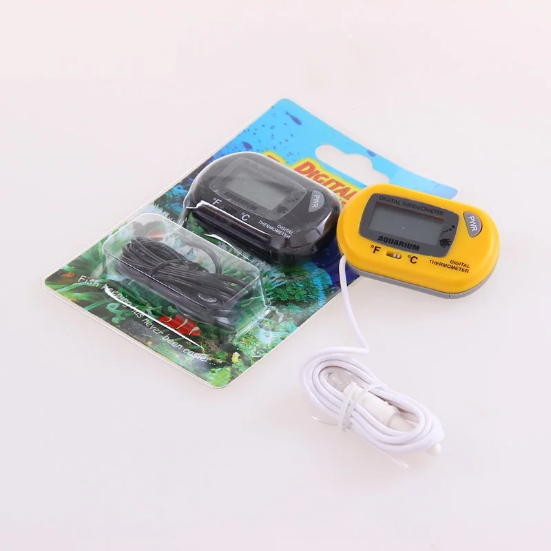 

50pcs Mini Digital Fish Aquarium Thermometer Tank with Wired Sensor battery included in OPP bag Black Yellow color
