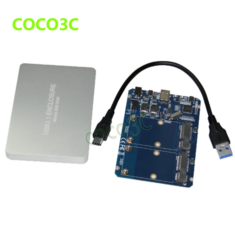 USB 3 1 Type-C к 2 MSATA SSD корпус RAID0 RAID1 двойной мини SATA адаптер mSATA внешняя коробка + |
