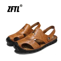 zftl mens sandals genuine leather handmade beach sandals trendy mens sports and leisure man summer breathable slip on shoes 56