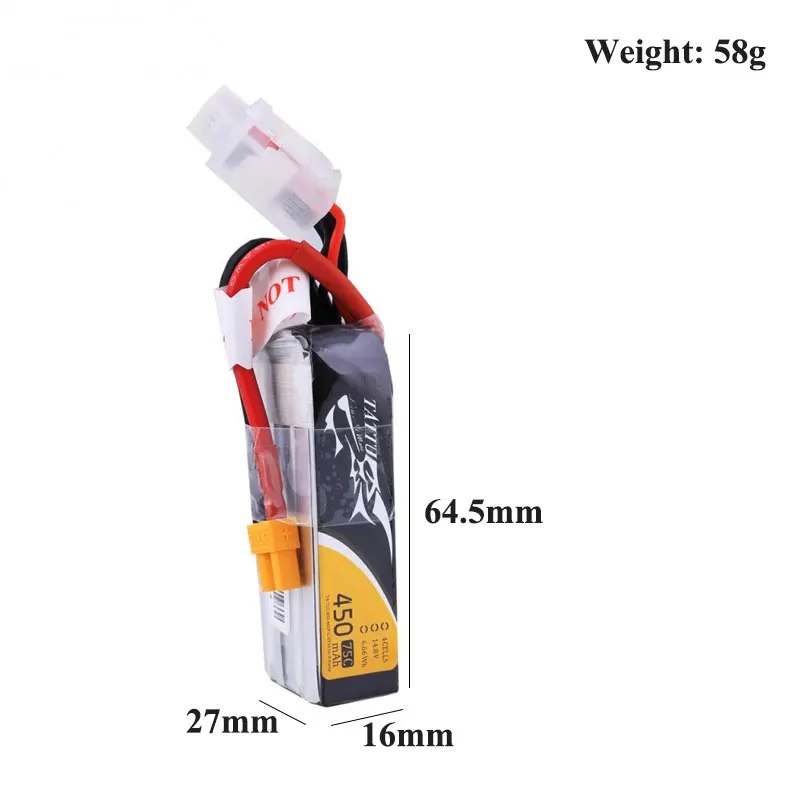 Литий полимерный аккумулятор tattu 14 8 v 450mAh Lipo 4S 75C RC батарея с разъемом XT30 батареи