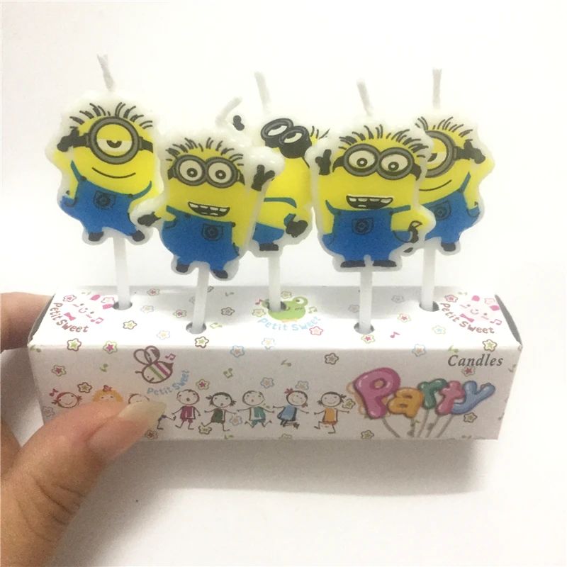 5pcs/set Yellow Mini Cartoon Theme Candle Birthday Cake Party Supplies Wedding Decoration | Дом и сад
