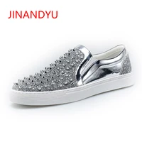 height increasing men casual shoes brand mens loafers patent leather sneakers high quality men trainers whit rhinestones rivets