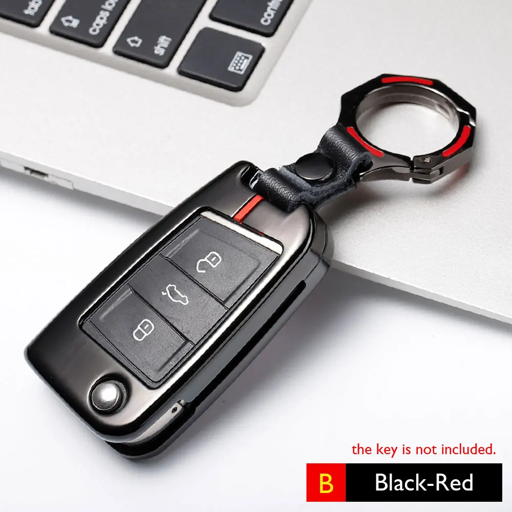 Key B Black-Red Чехол для ключей автомобиля из цинкового сплава для VW Volkswagen Sagitar Lavida Lamando Jetta Golf Parati Phaeton Phideon T-Roc Skoda - Название цвета: Key B Black-Red