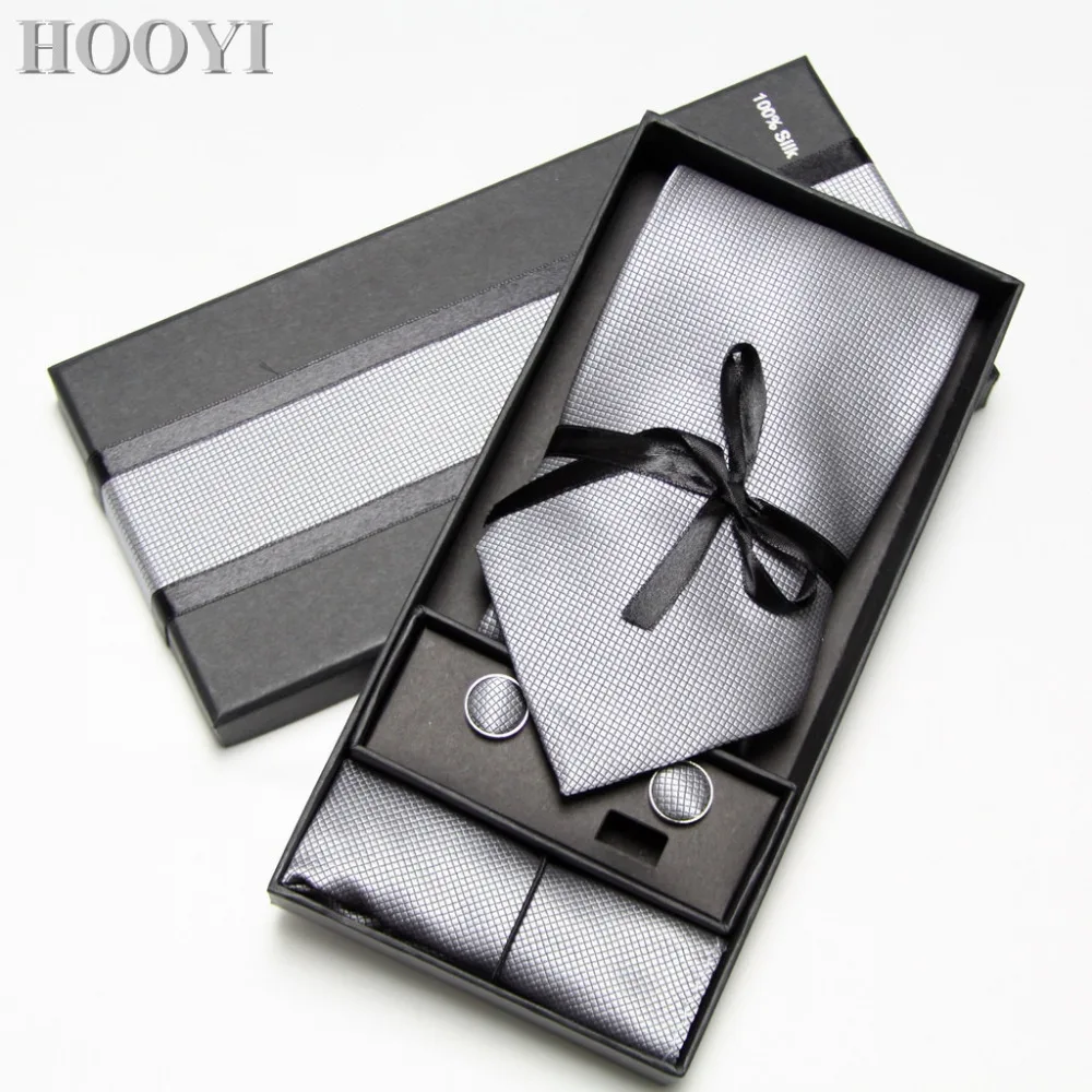 HOOYI 2019 галстуки для мужчин широкий набор галстуков Запонки Карманный платок