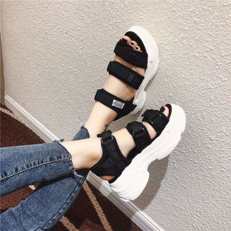 Новинка модные спортивные женские босоножки на платформе однотонные пляжные