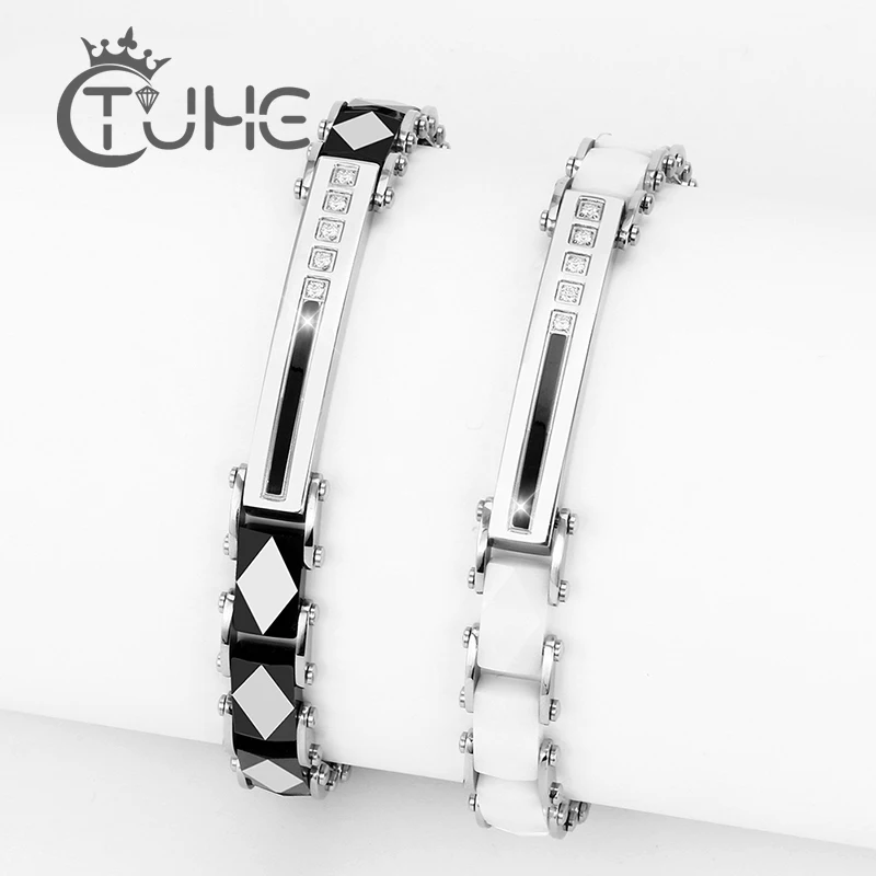 Браслет женский керамический из нержавеющей стали шириной 8 мм с кристаллами|crystal