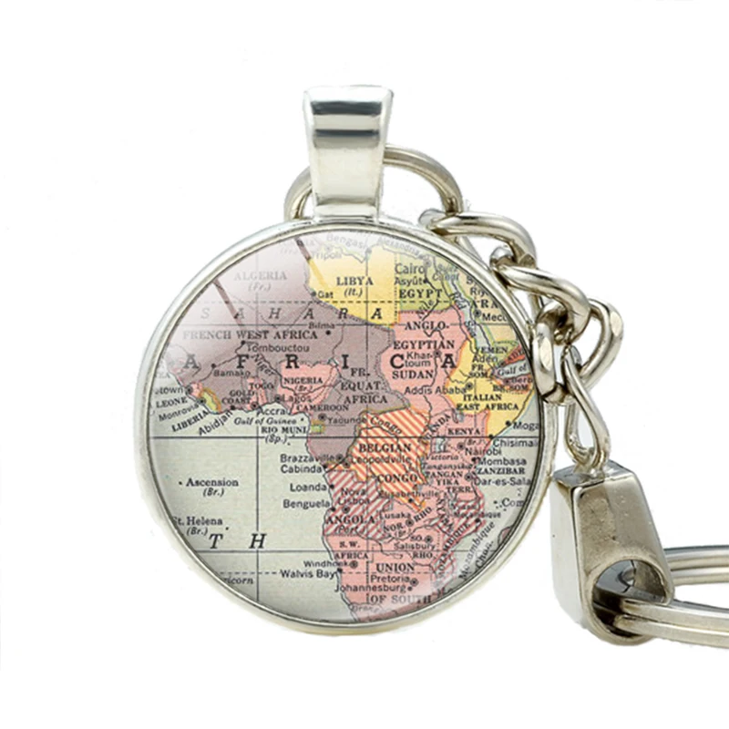 Посеребренный Африка винтажный брелок с картой подарок на день отца винтажная