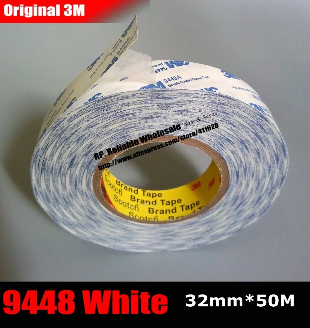 

(32mm*50M*0.15mm) 3M Two Faces Sticky Tape 9448 White for Metal Nameplates, Rubber Material, Foam, Windows Frame Fix