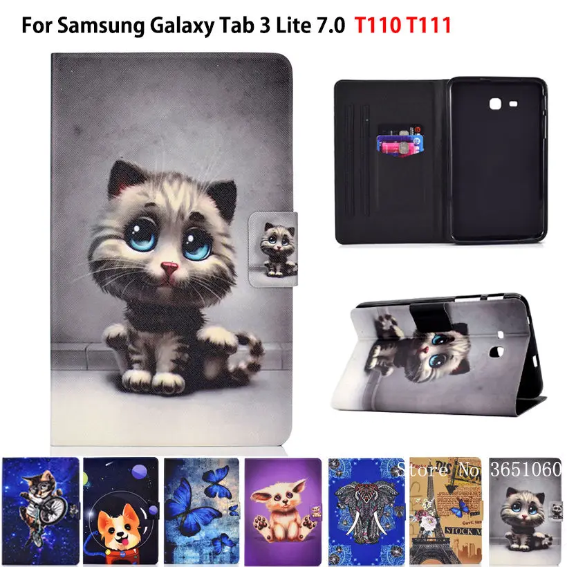 Чехол с милым котом для Samsung Galaxy Tab 3 Lite 7 0 чехол подставкой из ПУ кожи рисунком