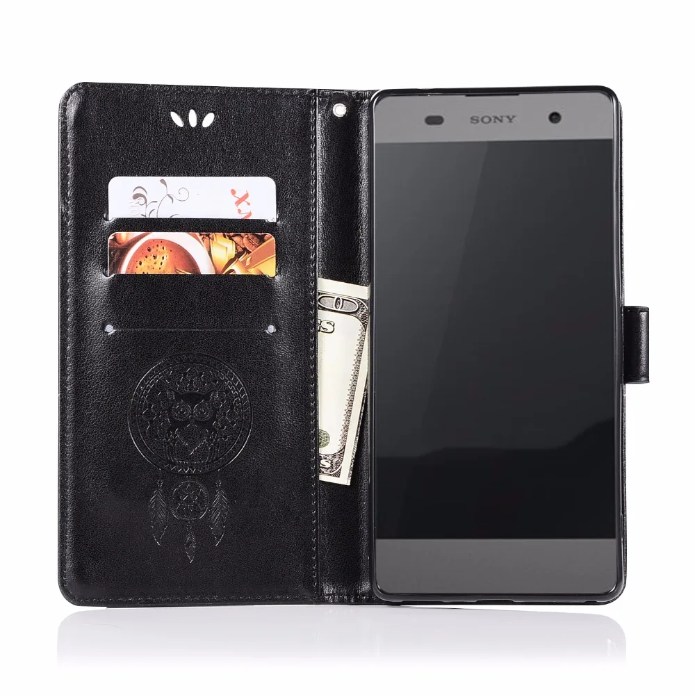 Кожаный чехол книжка с магнитной застежкой рисунком совы для Sony Xperia XZ/XZ Compact/XZ1/XZ1