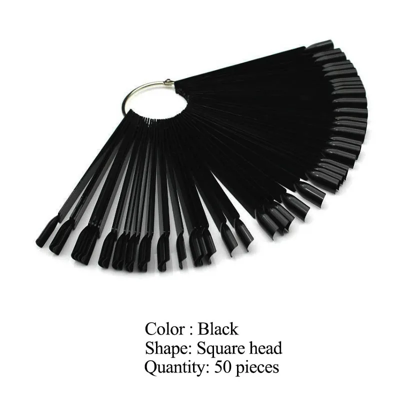 Black 50pcs 50 шт., овальная форма, половинные накладные ногти, гель для маникюра, УФ-набор, сделай сам, для практики, полные кончики для ногтей, веер, прозрачные кончики для ногтей, инструмент для дизайна лака - Цвет: Black 50pcs