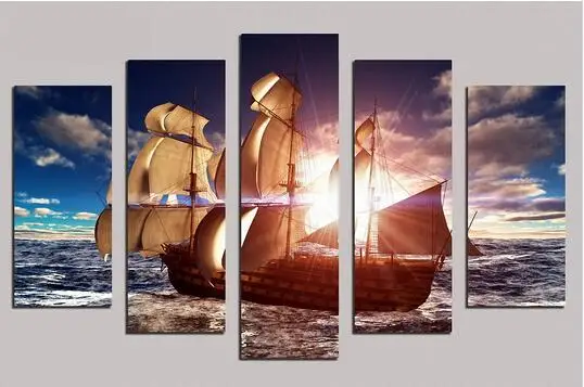 Oil Painting on Canvas about &quotSailboat in flight&quot Modern style wall pictures cafe bar kids room decor | Дом и сад