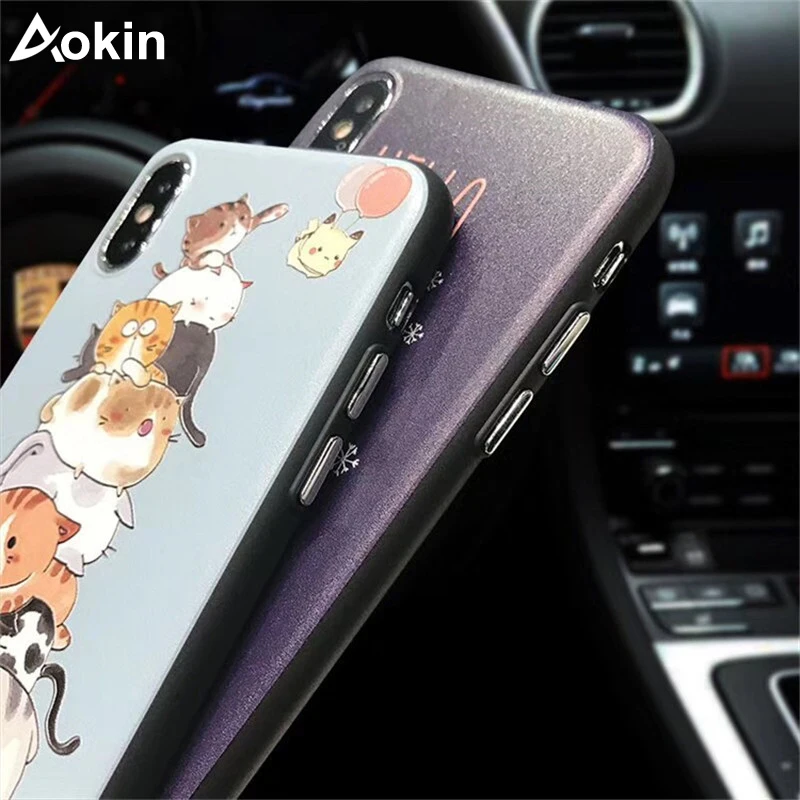 Aokin Cute Cat Phone Cases for iPhone X Case Cool Rabbit Optional Stand Ring Holder Soft Silicone Relief Cover Capa |